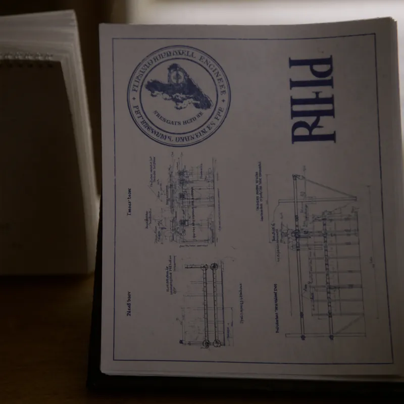 Stack of stamped marine engineering drawings with Florida PE seal